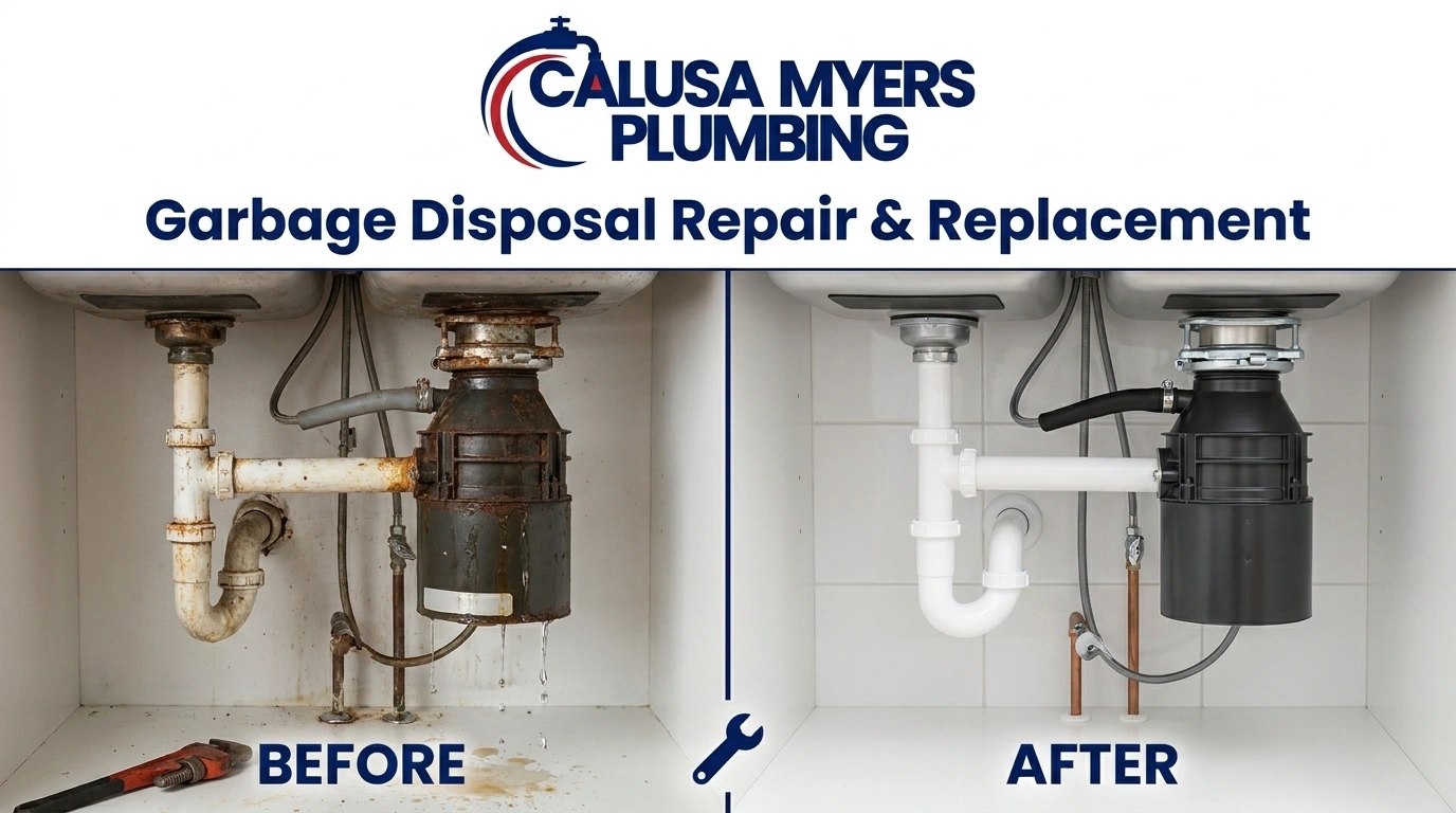 Before and After Garbage Disposal Repair and Replacement in Fort Myers FL - Calusa Myers Plumbing