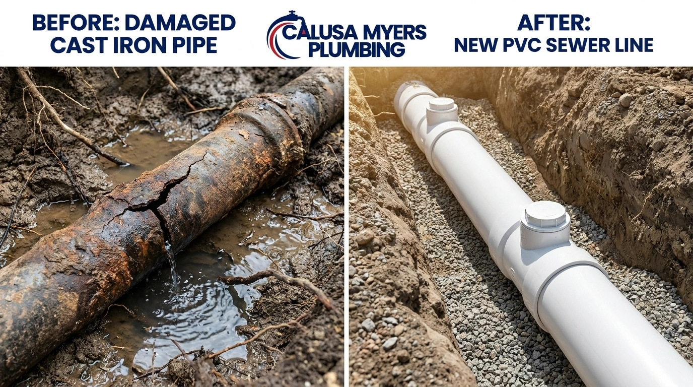 Before and After Sewer Line Repair and Replacement in Fort Myers FL by Calusa Myers Plumbing