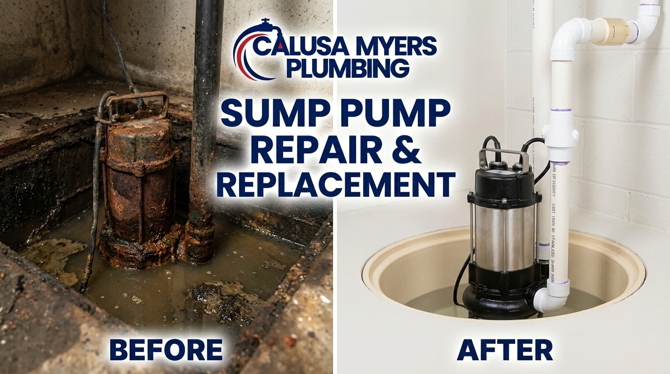 Before and After Sump Pump Repair and Replacement in Fort Myers, FL — Calusa Myers Plumbing