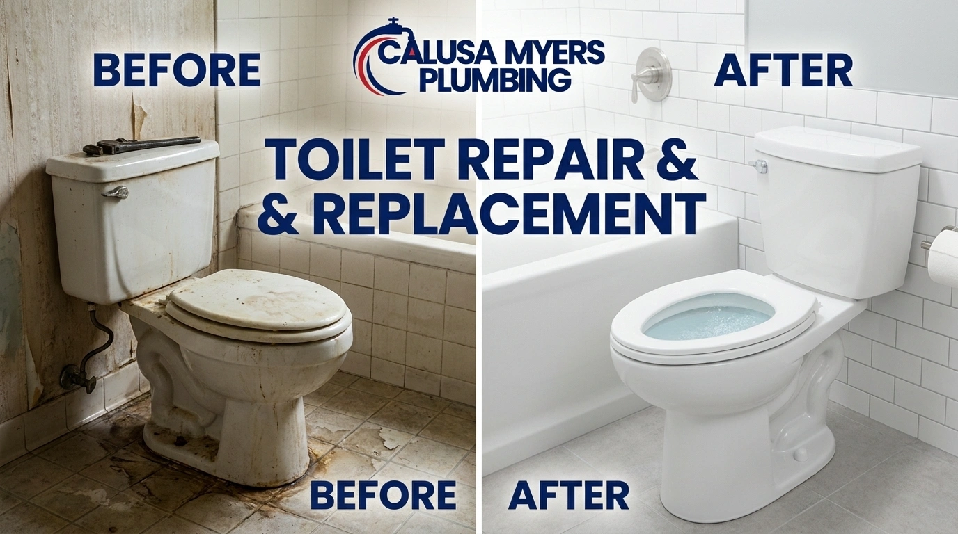 Before and After Toilet Replacement in Fort Myers FL — Old Toilet Removed and New High-Efficiency Toilet Installed by Calusa Myers Plumbing