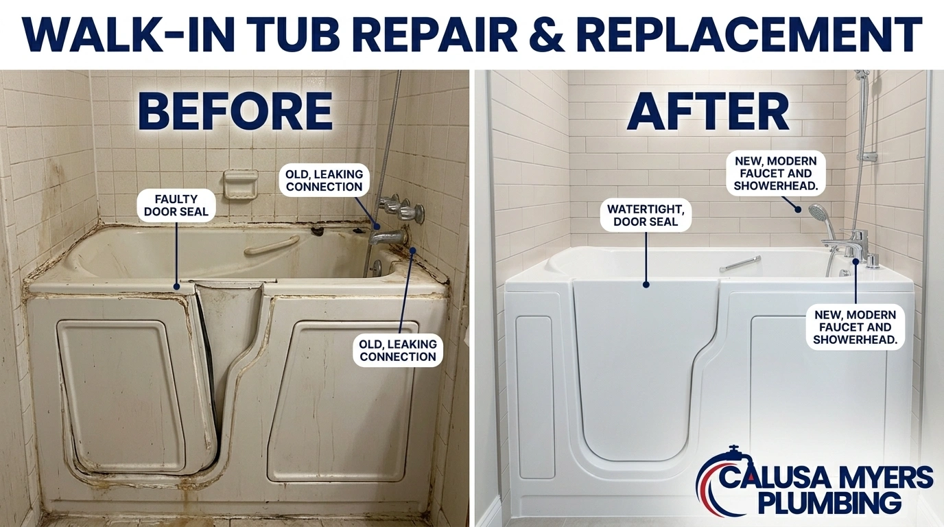 Before and After Walk-In Tub Repair and Replacement in Fort Myers, FL — Calusa Myers Plumbing