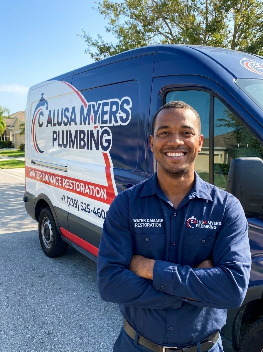 Friendly Calusa Myers Plumbing technician smiling on job site in Fort Myers FL