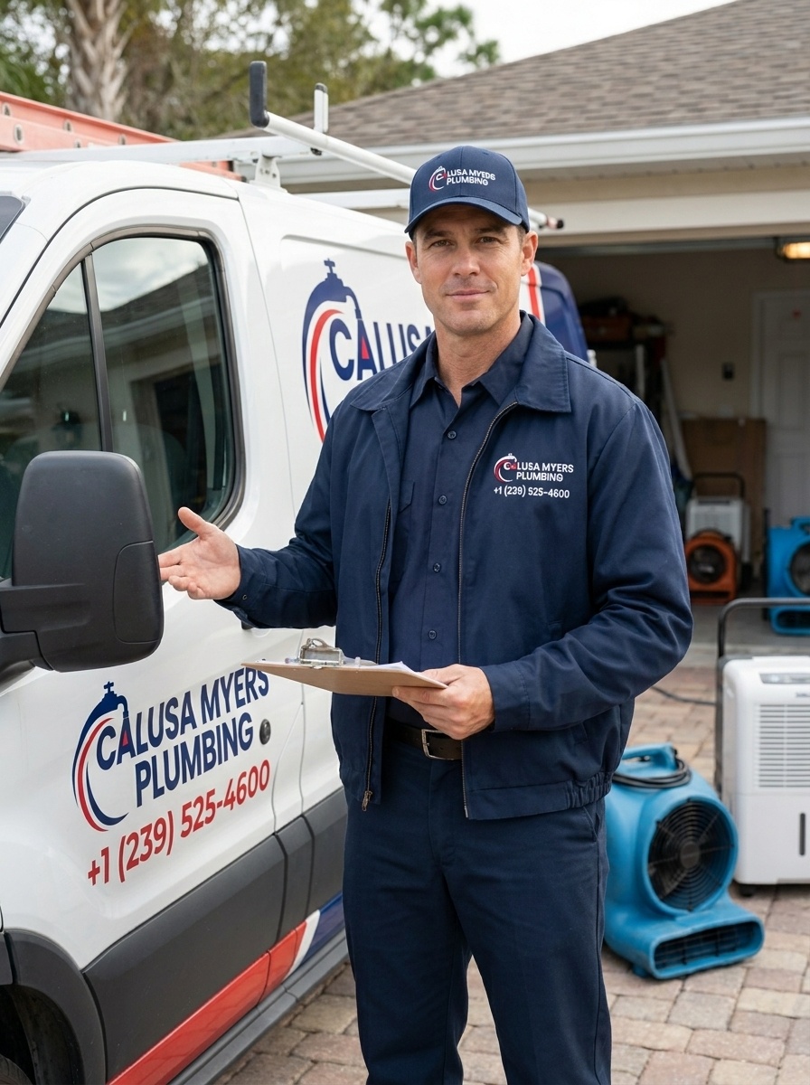 Calusa Myers Plumbing licensed technician ready for plumbing service call in Fort Myers FL