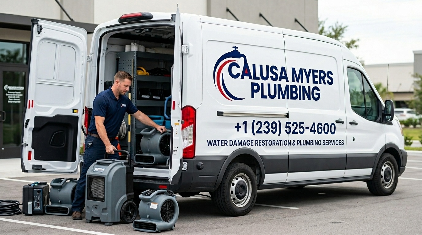 Calusa Myers Plumbing branded service van fully equipped with plumbing tools in Fort Myers FL