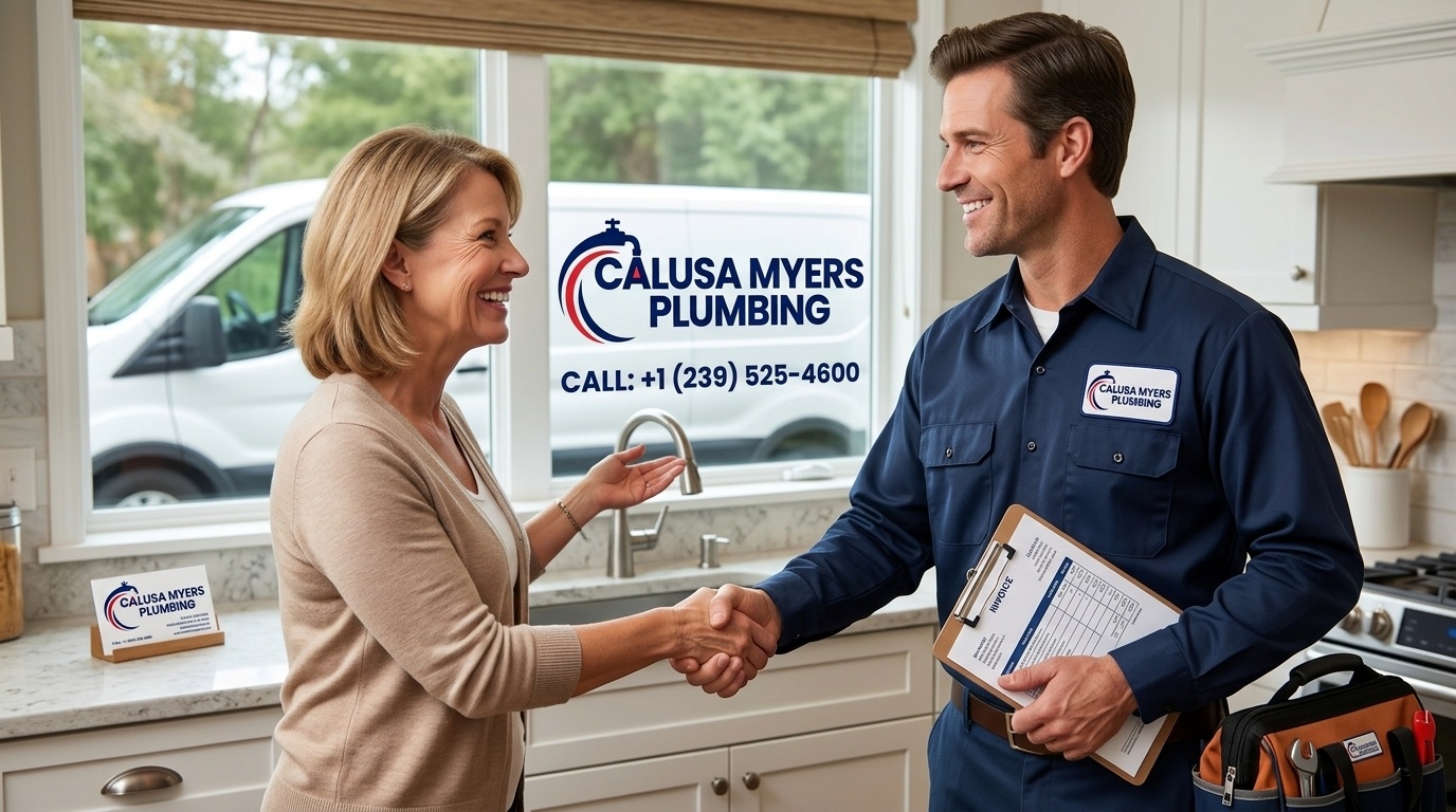 Happy Fort Myers homeowner after emergency plumbing repair by Calusa Myers Plumbing